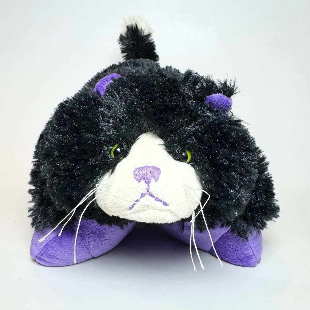 Pillow Pets Pee-Wees Black Cat Purple Plush Stuffed Animal 2010 NWT